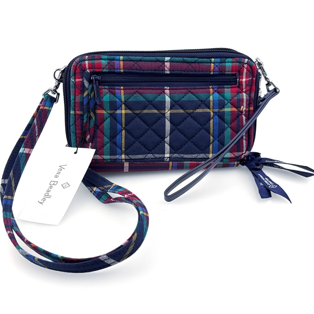 VERA BRADLEY All-In-One RFID Crossbody Wallet Tartan Plaid Navy Red 28875-15441